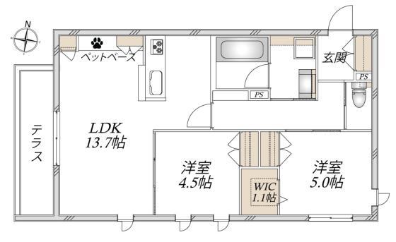グラン レーヴ(2LDK/1階)の間取り写真