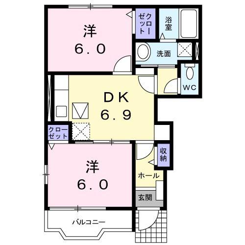 アメニティあずみ野G(2DK/1階)の間取り写真
