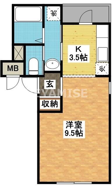 ユニバード(1K/3階)の間取り写真