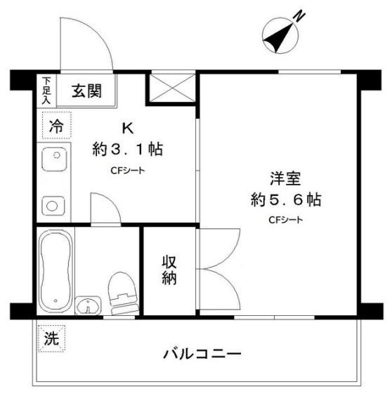 マリーナハウス横浜Ⅱ番館(1K/5階)の間取り写真