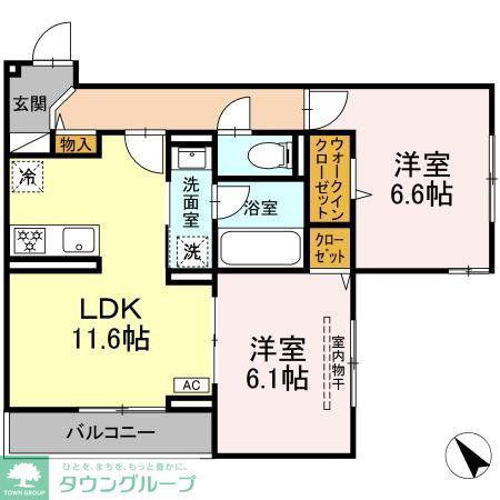 D PAINA 鴨居II(2LDK/2階)の間取り写真