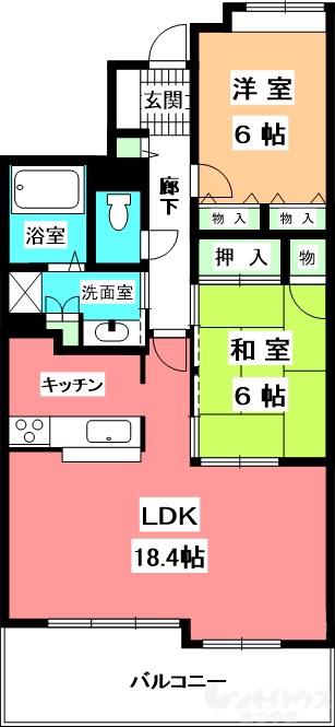 ジョイフルプラザ松末(2LDK/4階)の間取り写真