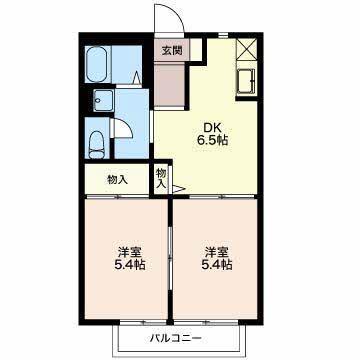 ルミエールシマベ(2DK/2階)の間取り写真