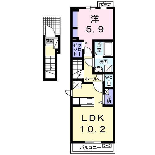 ヴィオーラ イオン(1LDK/2階)の間取り写真