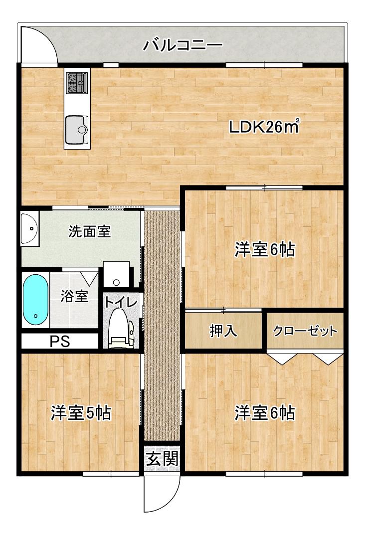 シャルマン永昌東(3LDK/6階)の間取り写真