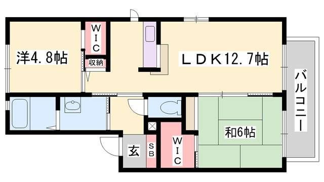 ディアス宮脇 B棟(2LDK/2階)の間取り写真