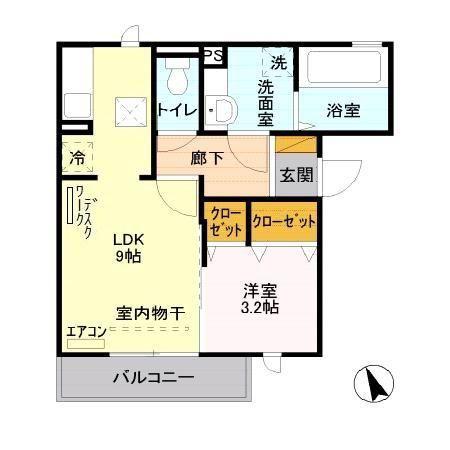 アプリコットB(1LDK/1階)の間取り写真