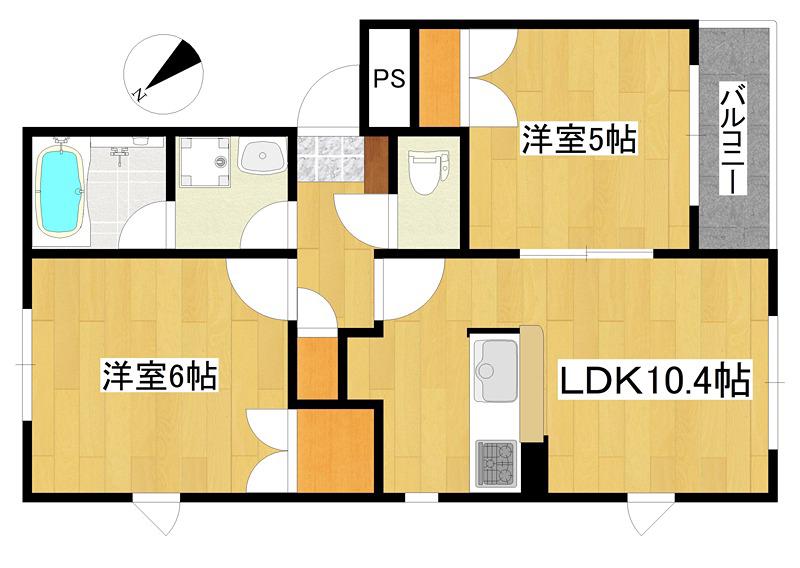 ヒルズ・カルマーレ(2LDK/1階)の間取り写真