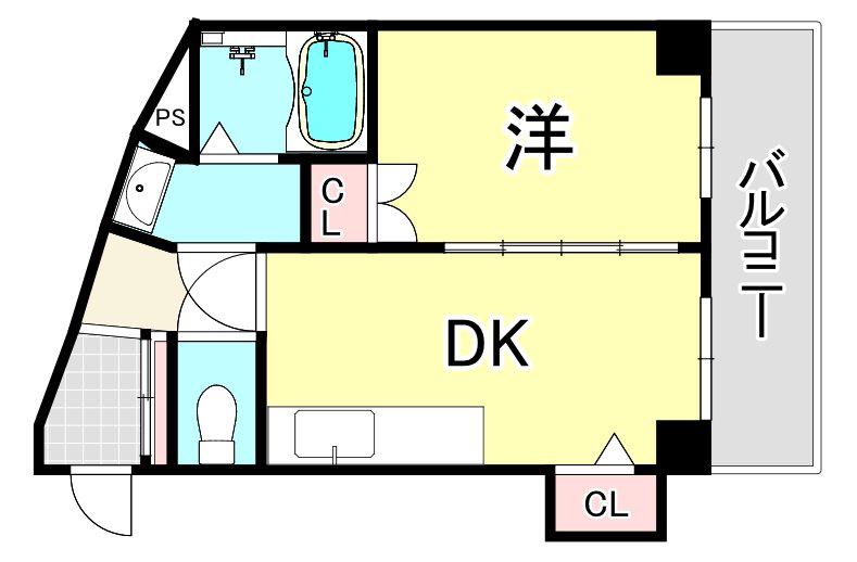 ファロス芦屋(1DK/4階)の間取り写真