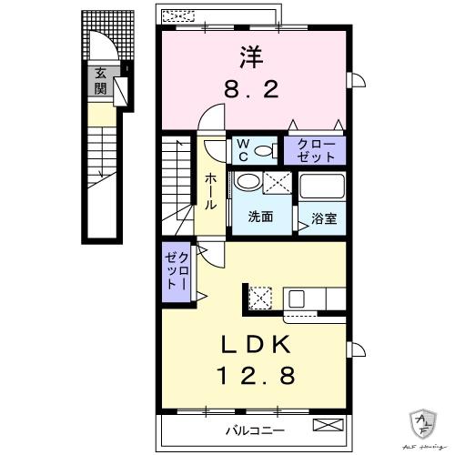 ハーモニーC(1LDK/2階)の間取り写真