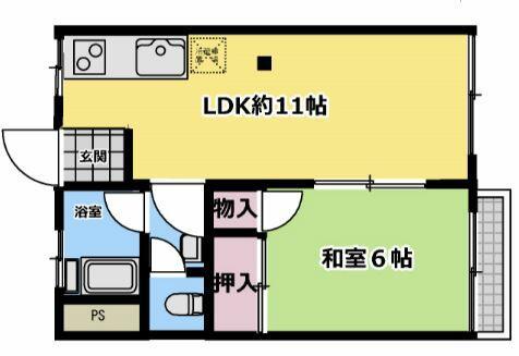 コーポトノヅカ(1LDK/1階)の間取り写真