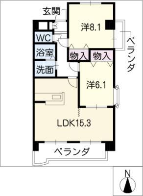 グランドールF(2LDK/4階)の間取り写真