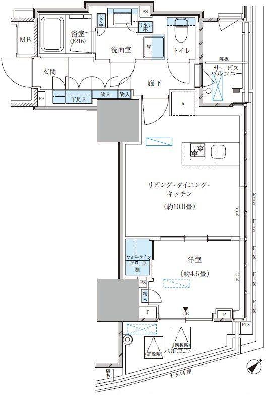 パークアクシス五反田スカイタワー(1LDK/11階)の間取り写真