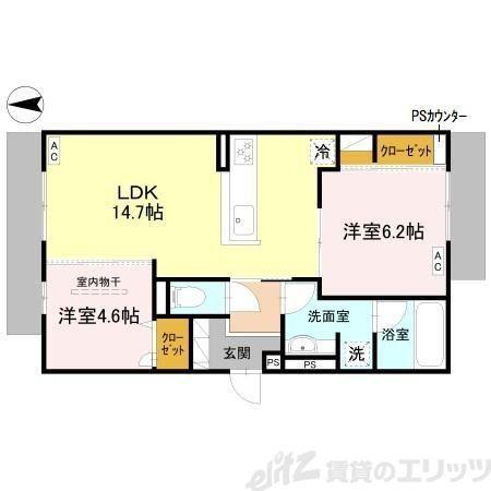 TORISIA千里丘I(2LDK/2階)の間取り写真