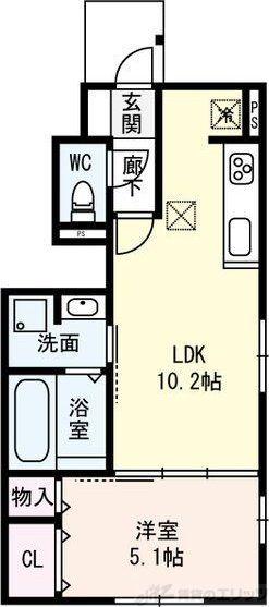 ウィステリア B棟(1LDK/1階)の間取り写真