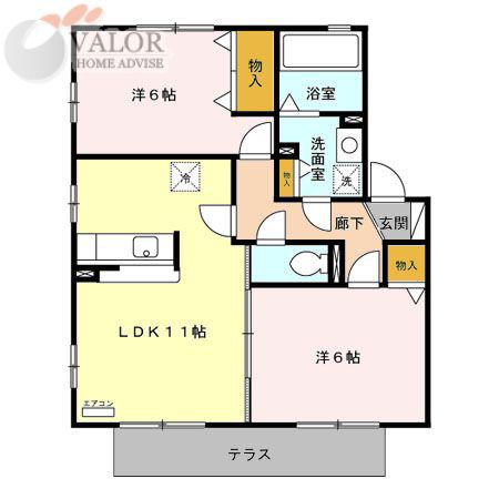 リビングタウン大和南C(2LDK/1階)の間取り写真