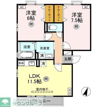 リビングタウン双葉A・B棟(2LDK/2階)の間取り写真