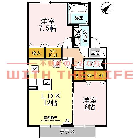 ＪＲ久大本線 久留米大学前駅 徒歩30分 2階建 築18年(2LDK/1階)の間取り写真