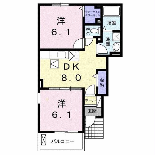 ルーベル鴨島(2DK/1階)の間取り写真