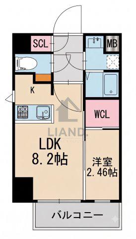 R-LINK南福岡(1LDK/2階)の間取り写真