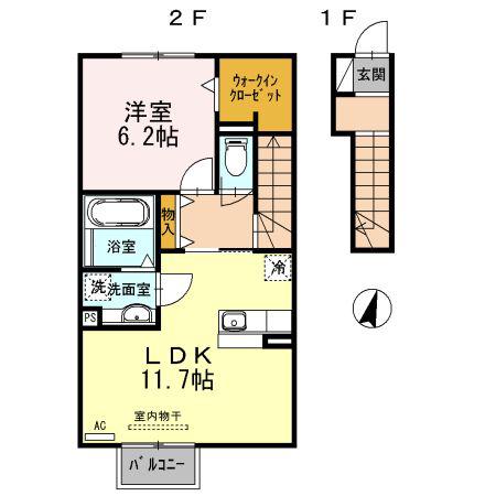 プランドール鳴尾(1LDK/2階)の間取り写真