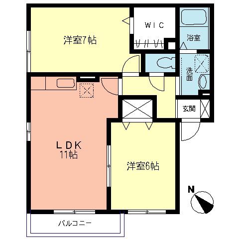 チェリー鵠沼B(2LDK/2階)の間取り写真