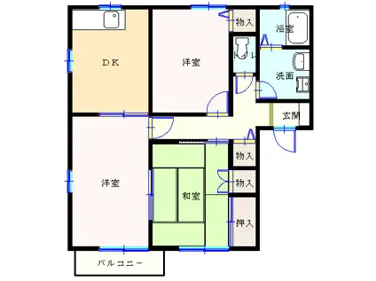 カーサフローレスC(3DK/2階)の間取り写真