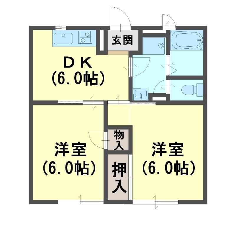 シャローガーデン(2DK/2階)の間取り写真