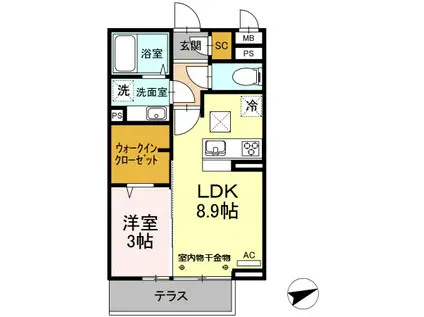 LILY GOLD(1LDK/1階)の間取り写真