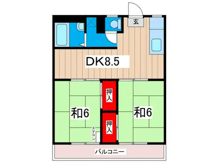 コーポヤマタ(2DK/2階)の間取り写真