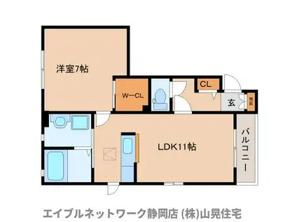 ショコラB棟(1LDK/1階)の間取り写真