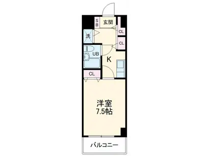ライオンズマンション高津(1K/2階)の間取り写真