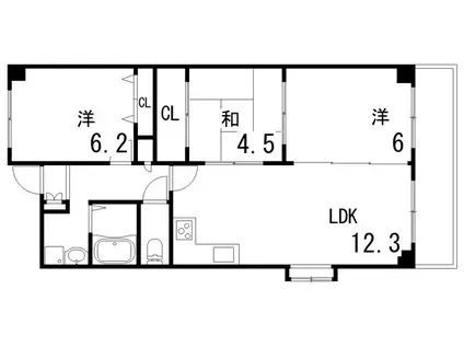 アヴァンセ六甲パートI(3LDK/2階)の間取り写真
