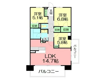 HF辻堂レジデンス(3LDK/12階)の間取り写真