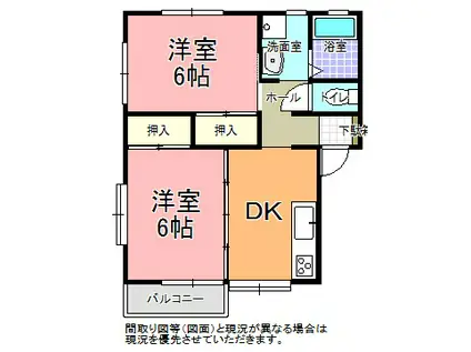 ワルツブルースカイ(2DK/2階)の間取り写真