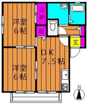 サンクオーレII(2DK/2階)の間取り写真