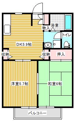 ディアス八乙女(2DK/2階)の間取り写真