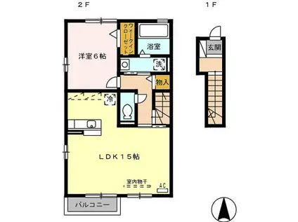 デスティーノアモーレ(1LDK/2階)の間取り写真