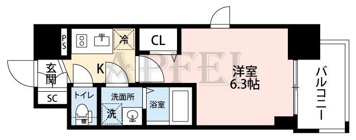エスリード大阪CENTRAL AVENUE(1K/7階)の間取り写真