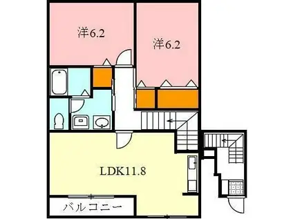 アヴェニューノムラ(2LDK/2階)の間取り写真