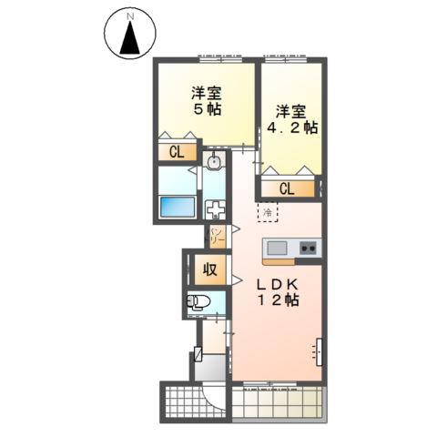 カーサ シエル(2LDK/1階)の間取り写真