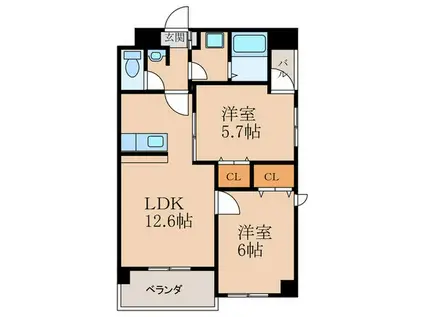 HN石坪(2LDK/3階)の間取り写真
