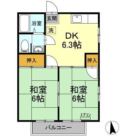 第2山治ハイツ(2DK/2階)の間取り写真