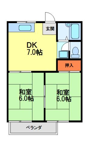 乾ハイツ(2DK/2階)の間取り写真