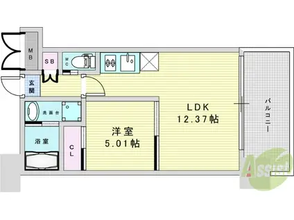 プレジオ三国EURO(1LDK/3階)の間取り写真