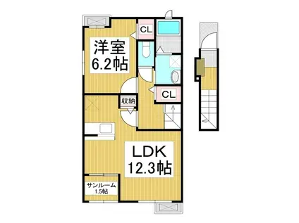 グランドハーモニー(1LDK/2階)の間取り写真