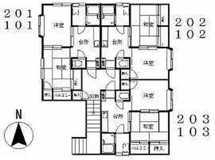 ドゥエル天神(2DK/1階)の間取り写真