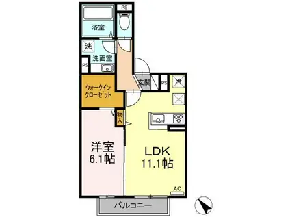 レガーミ中央(1LDK/2階)の間取り写真