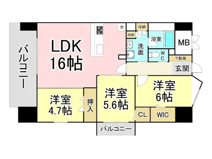 グランヒルズ下曽根(3LDK/3階)の間取り写真