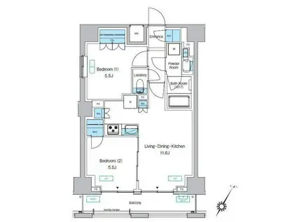 プレディアコート森下テラス(2LDK/9階)の間取り写真